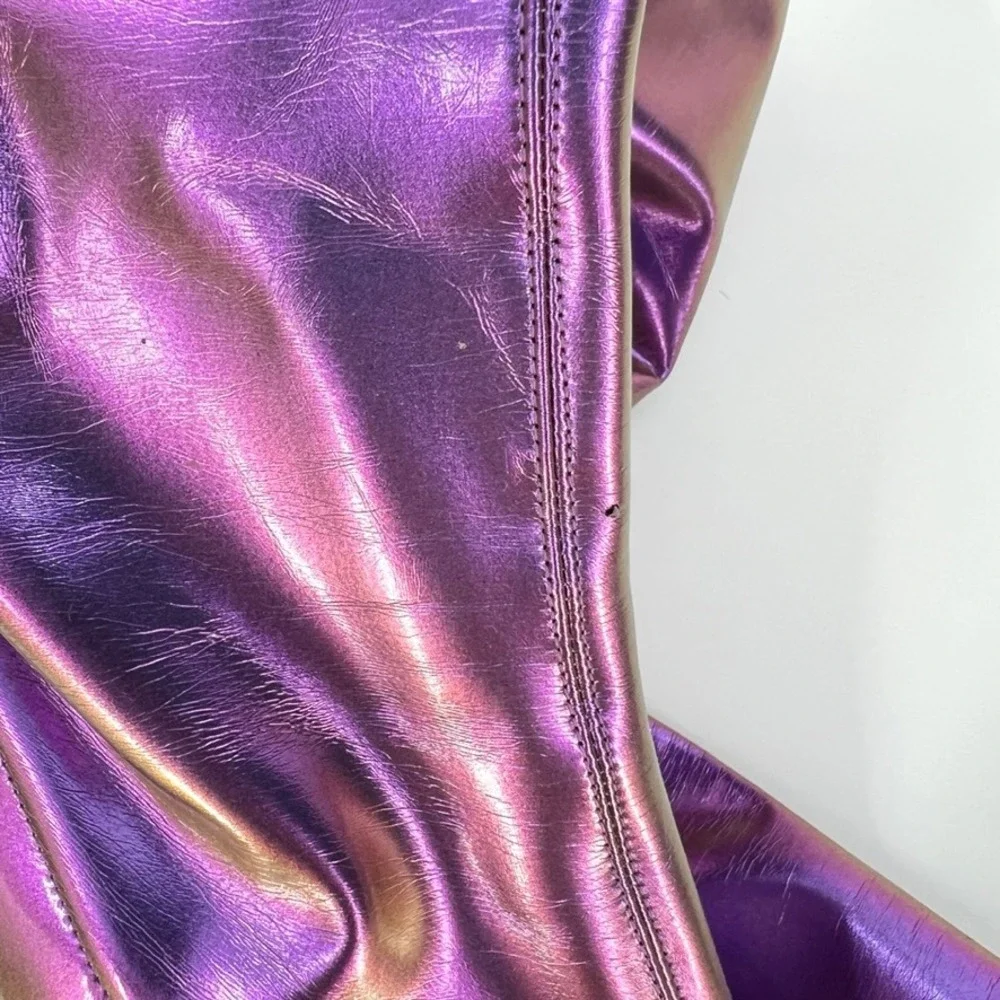 AMINA MUADDI Ami 95mm Thigh High Boot Womens 8.5 Purple Metallic Over The Knee